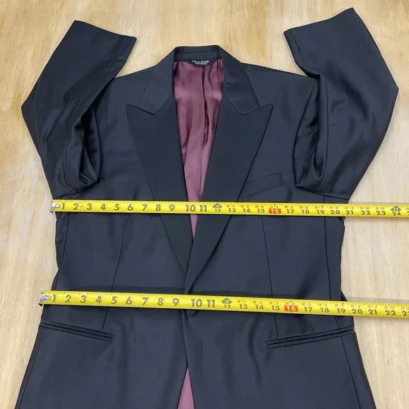 Jos A Bank Tuxedo Single Button Blazer Mens 41R Slim Fit Wool Black Ventless